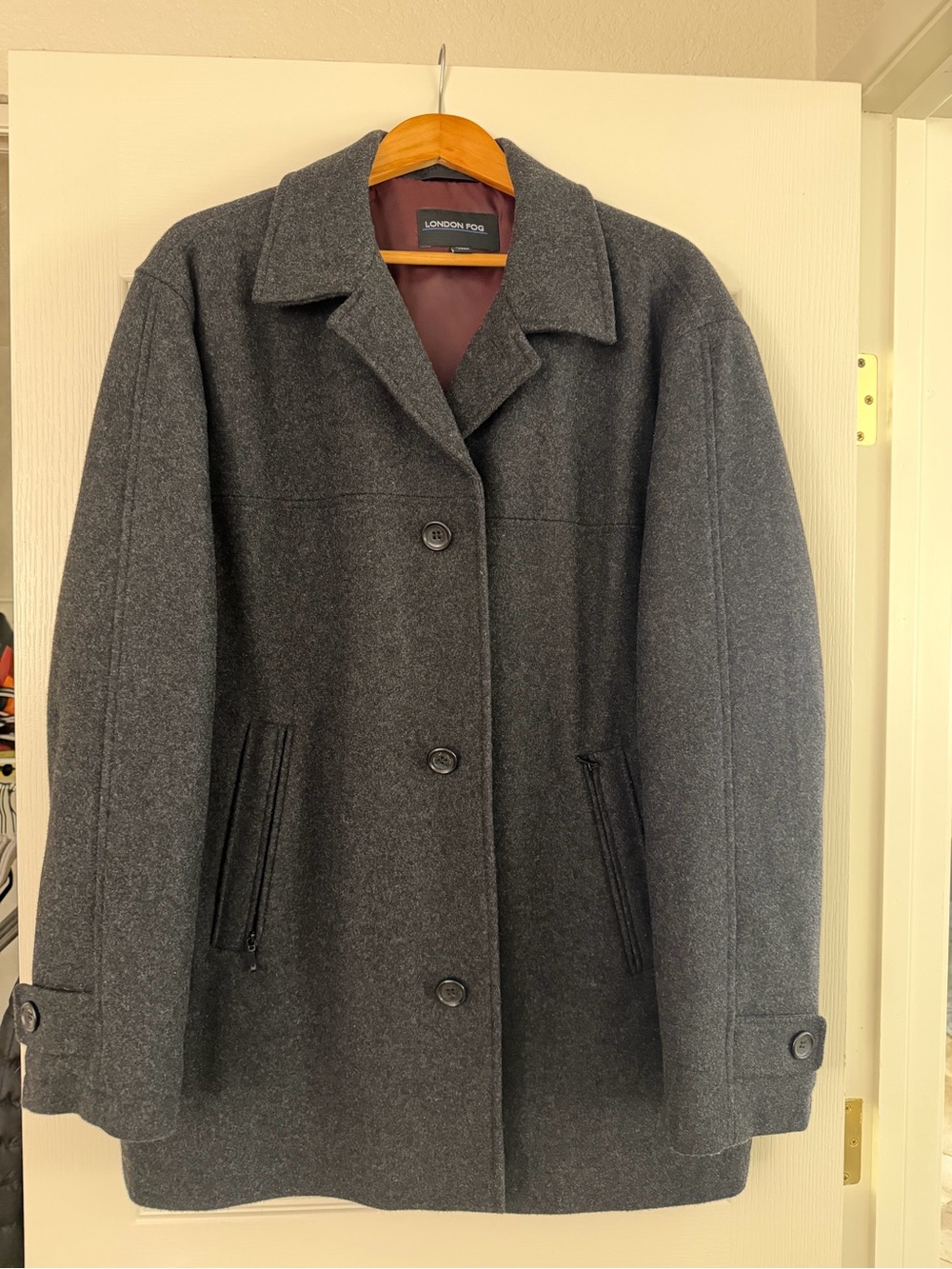 London Fog Men's/Unisex Charcoal Gray Wool Pea Coat